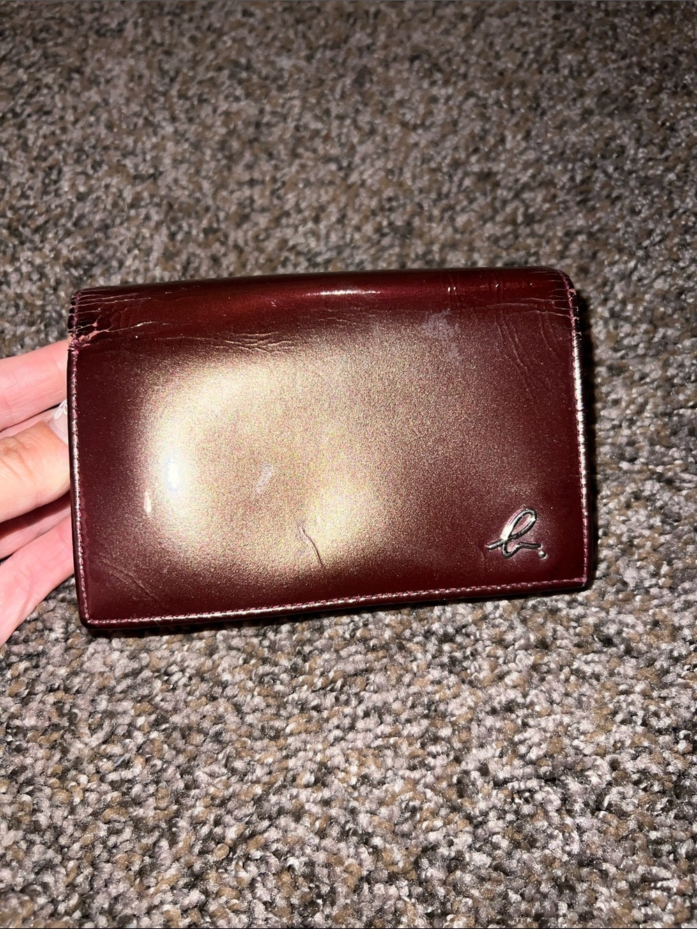 Agnes B. Burgundy Leather wallet with Script 'b' Accent